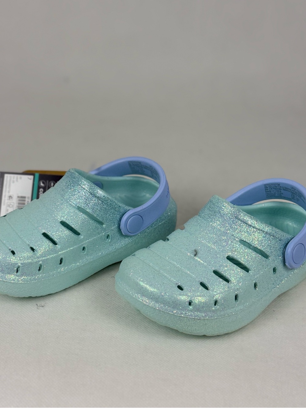 Rugged Shark Girls EVA Clogs Mint Glitter Size 7 NEW
